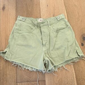 7 For All Mankind Light Sage Frayed Hem Denim Shorts